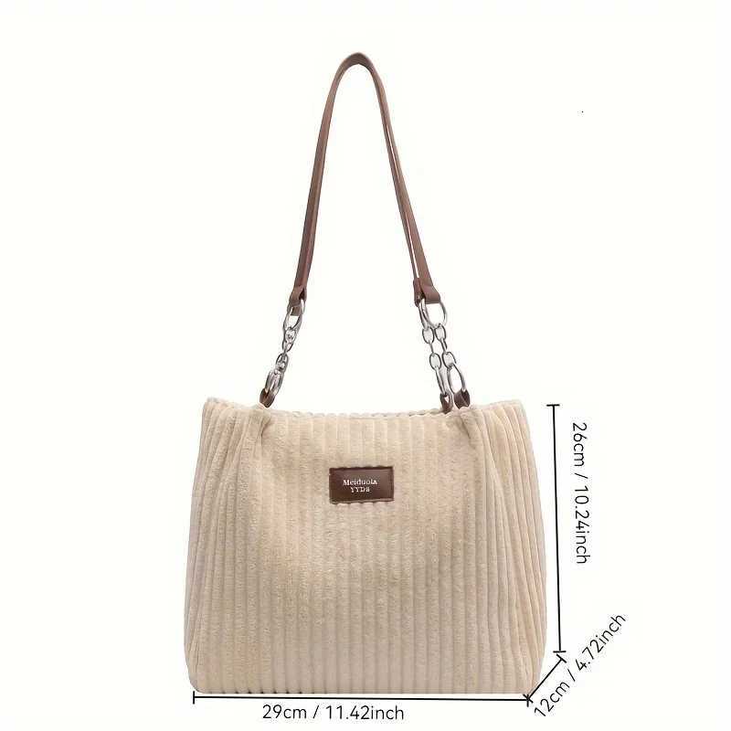Womens Corduroy Shoulder Bag Solid Color Handbag Fixed Shoulder Strap Zipper Closure Large Capacity Simple and FashionT251215