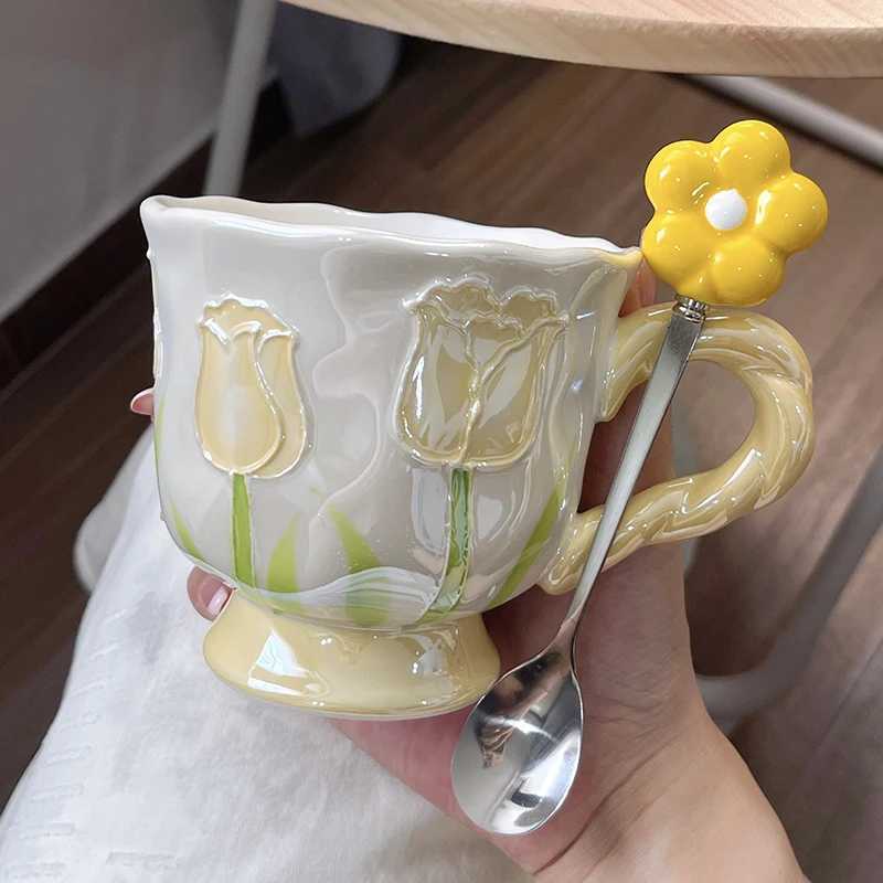 Creative Pearl Color Tip Water Cups Ceramic Household Off Items Porcelain Bring A Spoon g Coffee Milk Cup 1Pc H251215