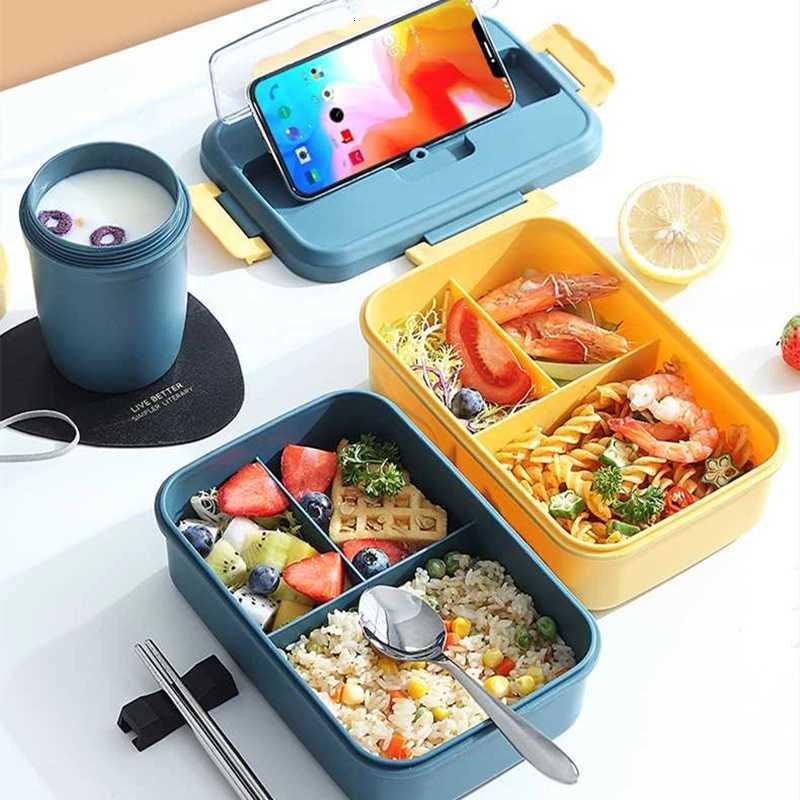 Hot Lunch Box with Spoon Chopsticks Wheat Straw Dinnerware Food Storage Container Children Kid School Off Microwave Bento Box H251213