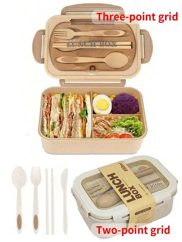 1pc lunch box with two cpartments built-in cutlery set reusable and microwave heated with lid removed suitable for kitche H251213