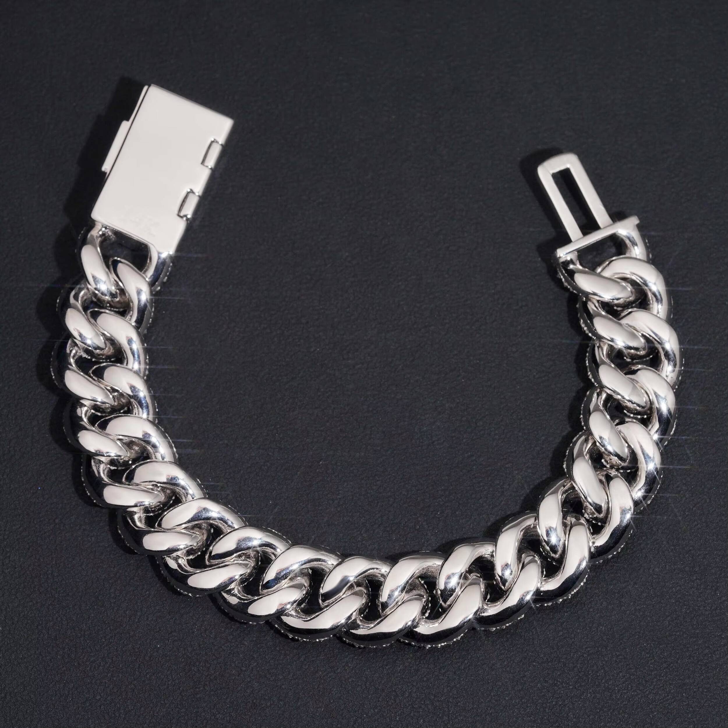 Pass Diamond Tester Upside Down Setting Mosaic Inverted 15MM Men Iced Out Moissanite Cuban Link Bracelet