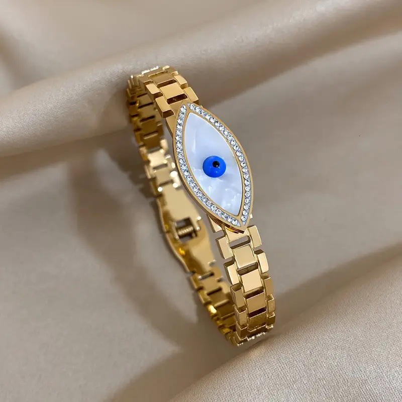 Designer Bracelet New Stainless Steel Gold Plated Hollow Out Watch Pattern Blue Devil's Eye Luxury Jewelry Open Men's And Women's Fashi