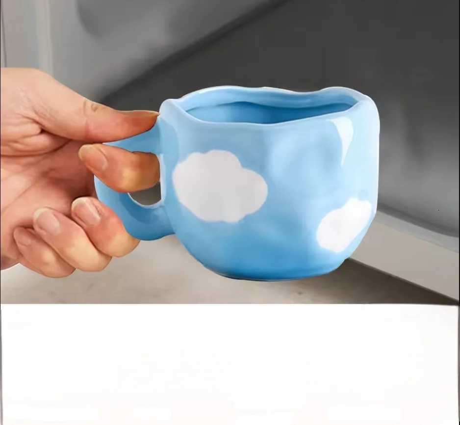 Creative and fresh underglaze color hand-painted white cloud coffee cup H251215