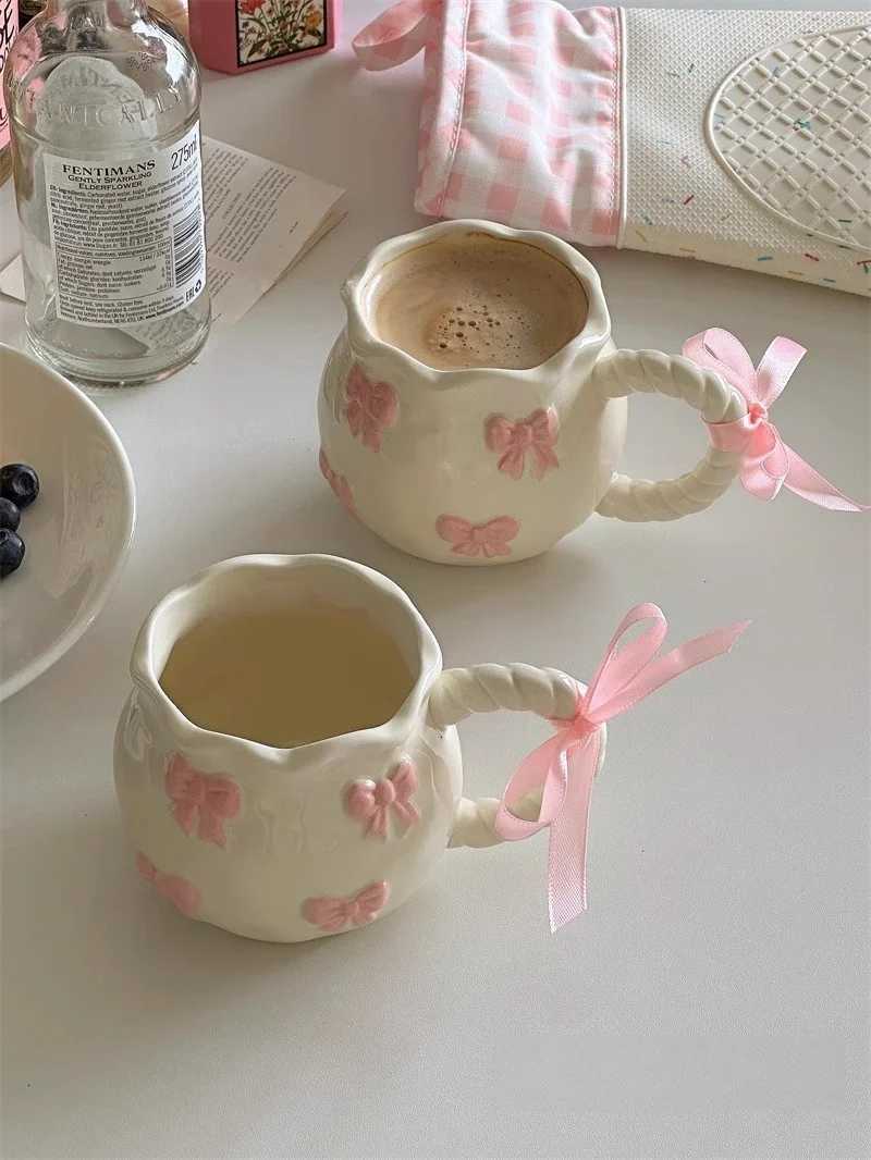 Cute Bow Thicke Ceramic Cup Hand Bow Irregar g Cups Coffee Milk Drinks Cup H251215