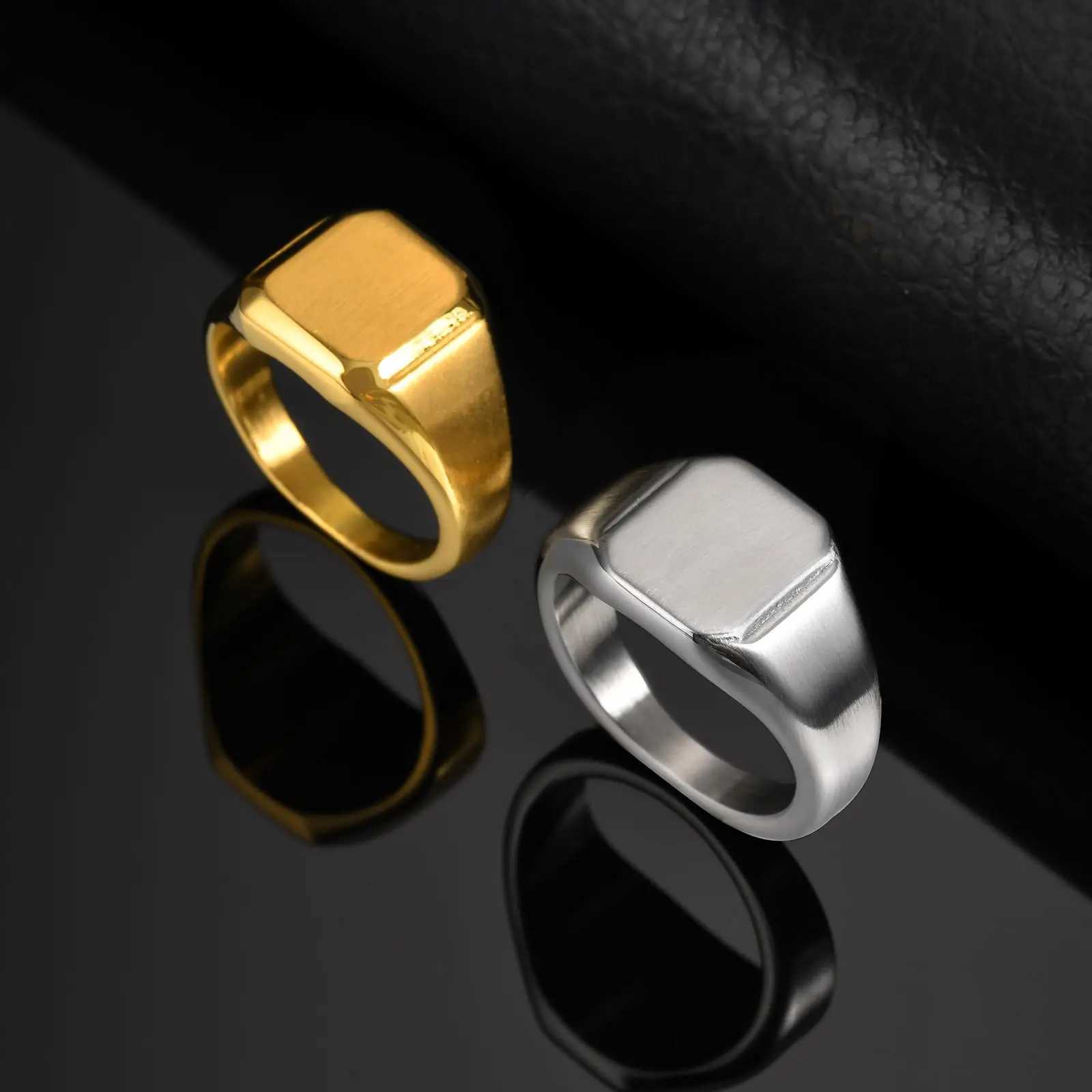Square Signet Ring for Men WomenGold Color Stainless Steel Ring Plain Band RingStatement Chunky Ring Band Thumb Ring M251215