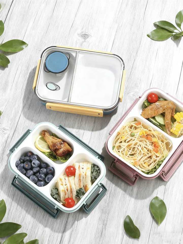 1PC Adt Microwaveable Plastic Lunch Box with Two/Three Cpartments Portable Student Food Container with Leak-Proof Lid H251213