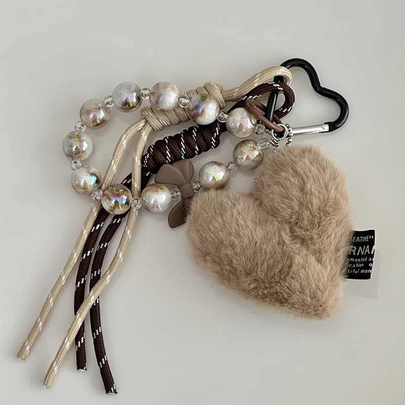 Fashion Fluffy Heart Keychain Braided Rope Bag Pendant Keyring Pendant Simple All-matching Bag Decoration Accessories M251215