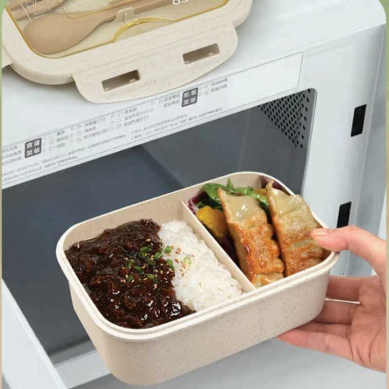 850ml Divided Lunch Box Portable Large Capacity Microwae Bento Box with Fork and Spoon Food Storage Container for School Camping H251213