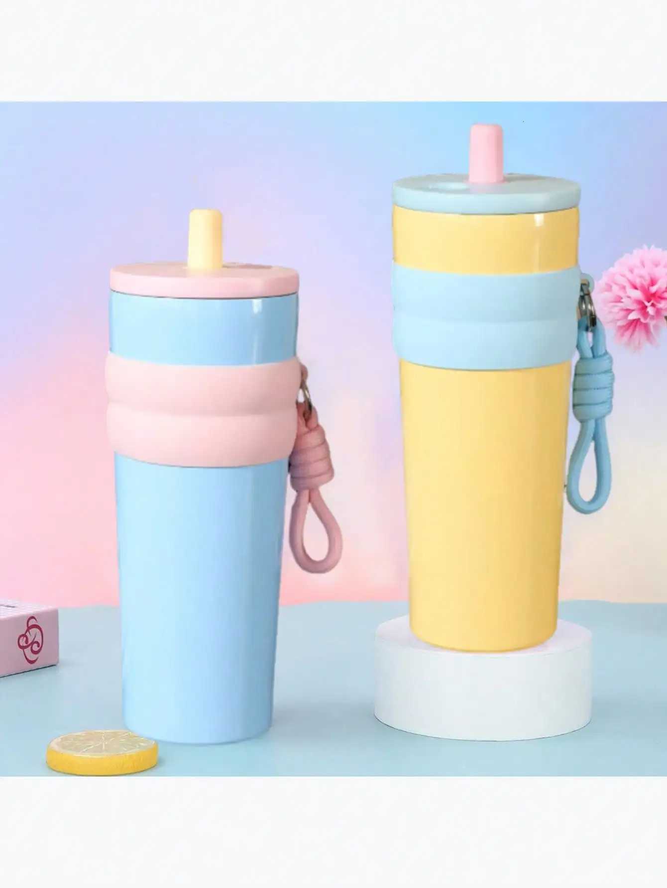 Insulated travel mug stainless steel coffee cup portable with straw large capacity car water bottle H251215