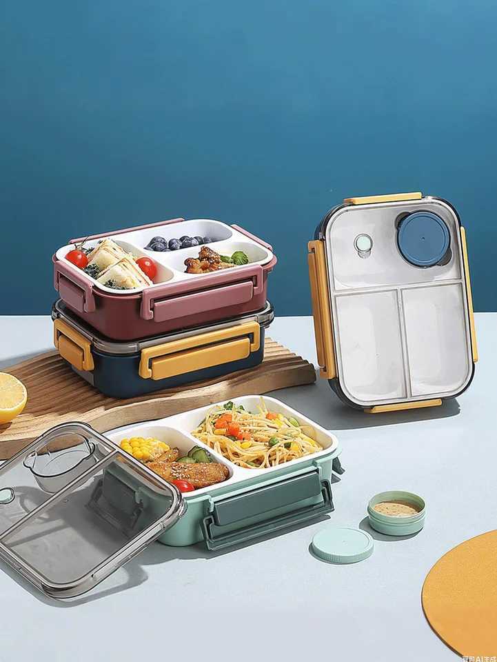 1PC Adt Microwaveable Plastic Lunch Box with Two/Three Cpartments Portable Student Food Container with Leak-Proof Lid H251213