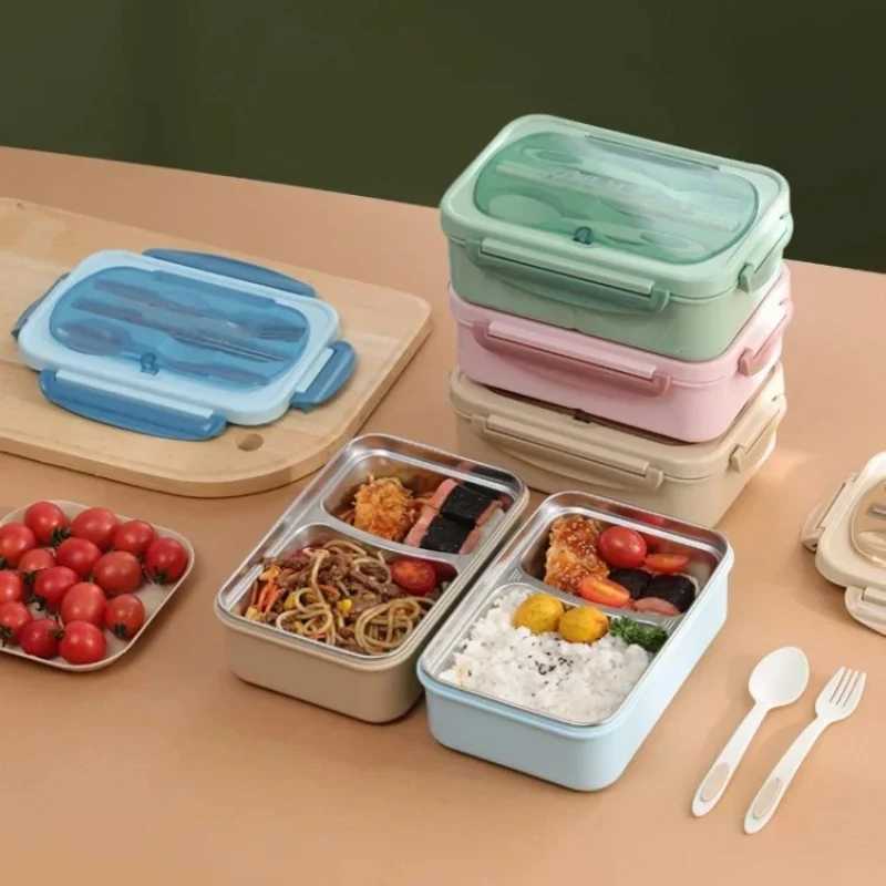 304stainless Steel Double-layer Lunch Box Students Portable Square Bento Box with Tableware Container Leakproof Food Containers H251213