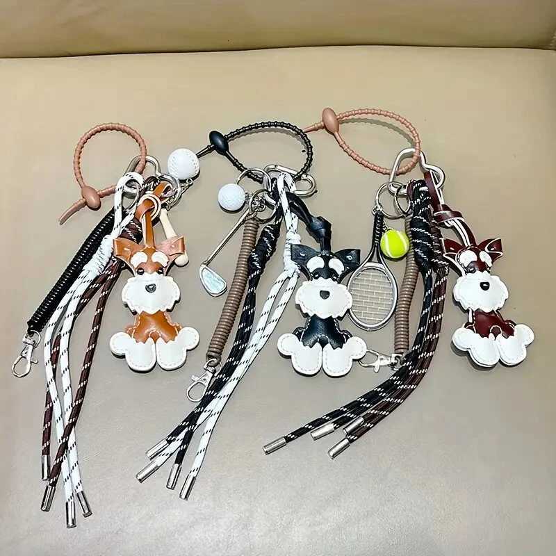 Cartoon PU Bag Key Chain Cute Schnauzer Keyring For Women Dog Puppy Pendant Keychain Pendant Ornaments M251215