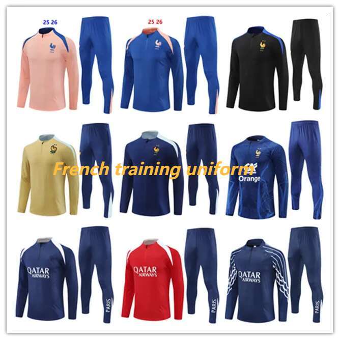 2025 2026 French tracksuit soccer jersey BENZEMA MBAPPE equipe de Full Sets kids Men 25/26 Football training suit Half pull Long sleeve chandal futbol