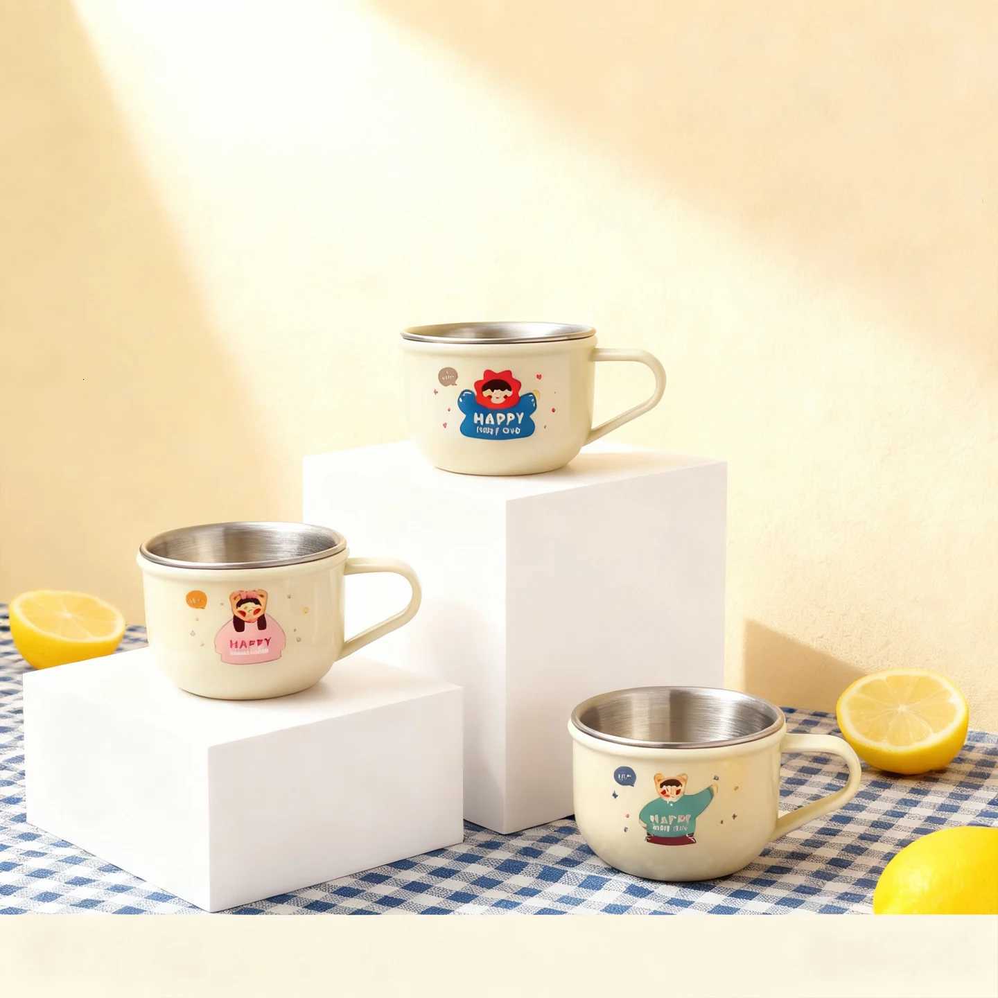 Thicked Durable Mini Water Cup With Handle Plastic/304 Stainless Steel Milk g Portable Cute Cartoon Kids Learning Drinking Cup H251215