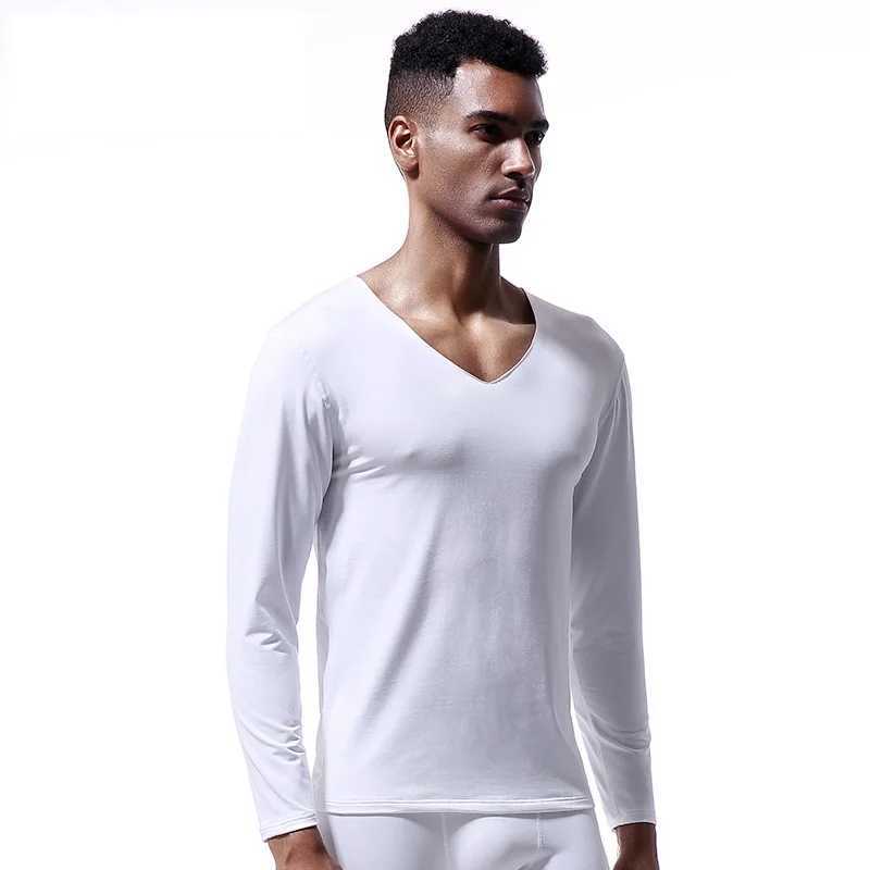 Mens Seamless Thermal Undershirt - V-Neck Fleece-Lined Warm Base Layer Slim Fit Thin Cotton Shirt for Winter G2512151