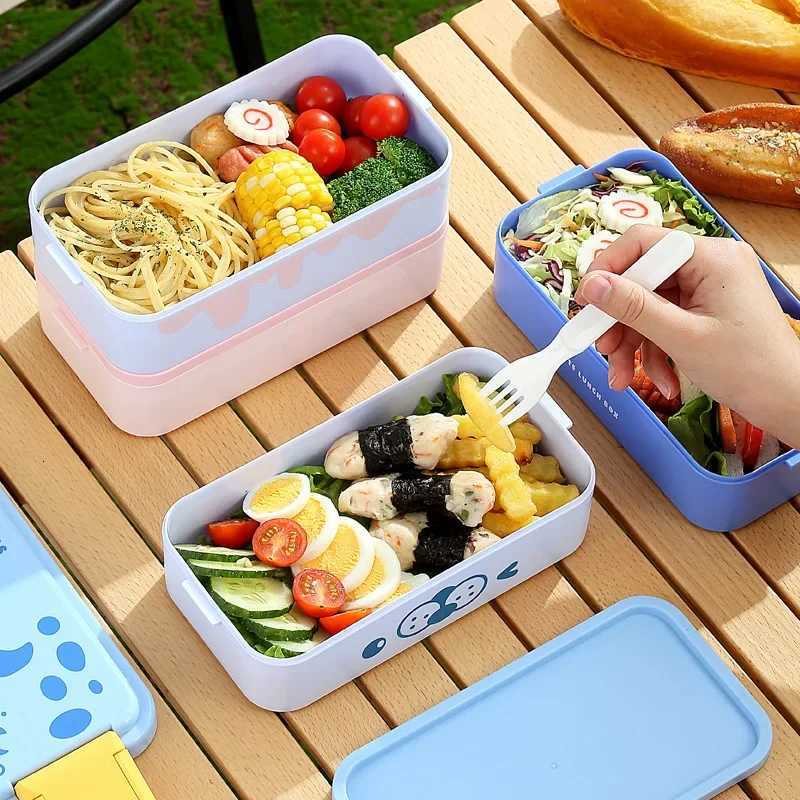 Cute Double Layer Portable Lunch Box For Kid Bento Boxes with Spoon Set For Child School Off Leakproof Food Storage Container H251213