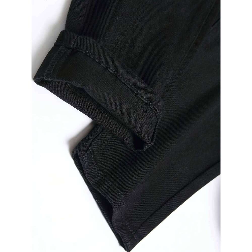 Men's slim fit perforated black denim pants C251215