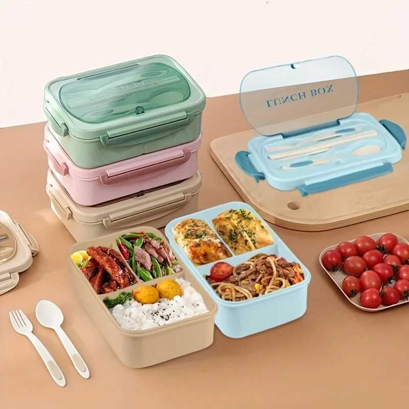 1 Set of 1200ml Large Capacity Leak-Proof Bento Box - Kitchen Dining Storage- 3 Cpartments Microwave Safe With Tableware H251213