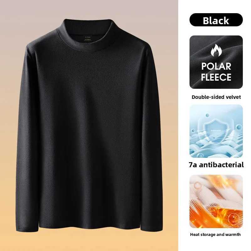 Double-sided Fleece-lined Autumn/winter T-shirt for Men Long-sleeved Half-high-neck Thermal Base Layer Warm Innerwear Top G251215