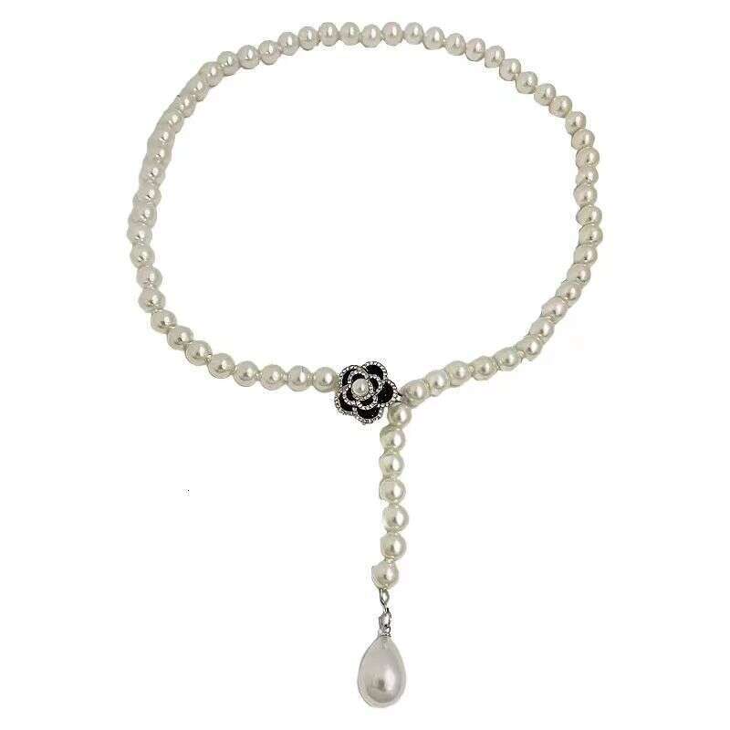 Necklace for Women Designer Luxury 2026 Long Camellia Pearl Necklace High-End Versatile Sweater Chain, Autumn Winter Fashion Clothing Accessory Pendan