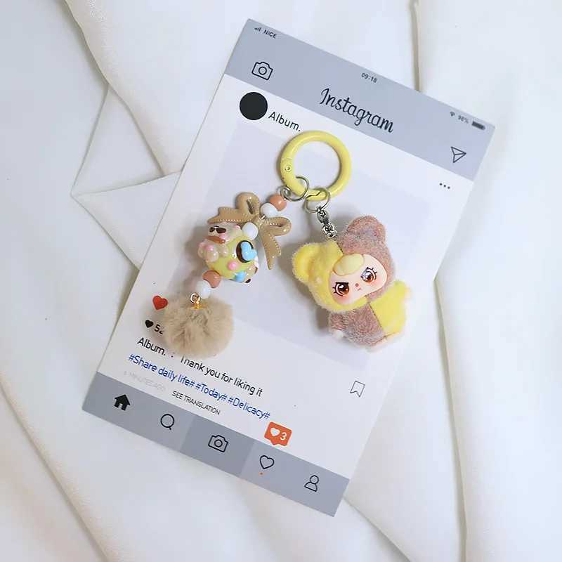 Cute two-color plush doll keychain dopamine color-blocked plush doll DIY accessory bag accessory car keychain M251215