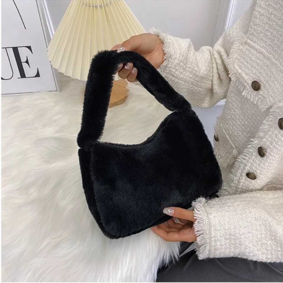 WomenS Winter Shoulder Bag Fashion Soft Plush Solid Color Zebra Leopard Pattern Underarm Bag Korean Ladies Handbags New 2025T251215