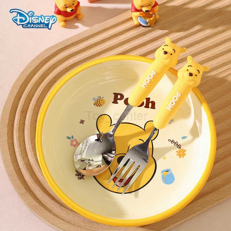 Disney Winnie the Pooh Spoon Fork Kids Tableware Cartoon Kawaii Soup Coffee Spoon Cake Fruit Fork Child Stainless Steel Cutlery H251215