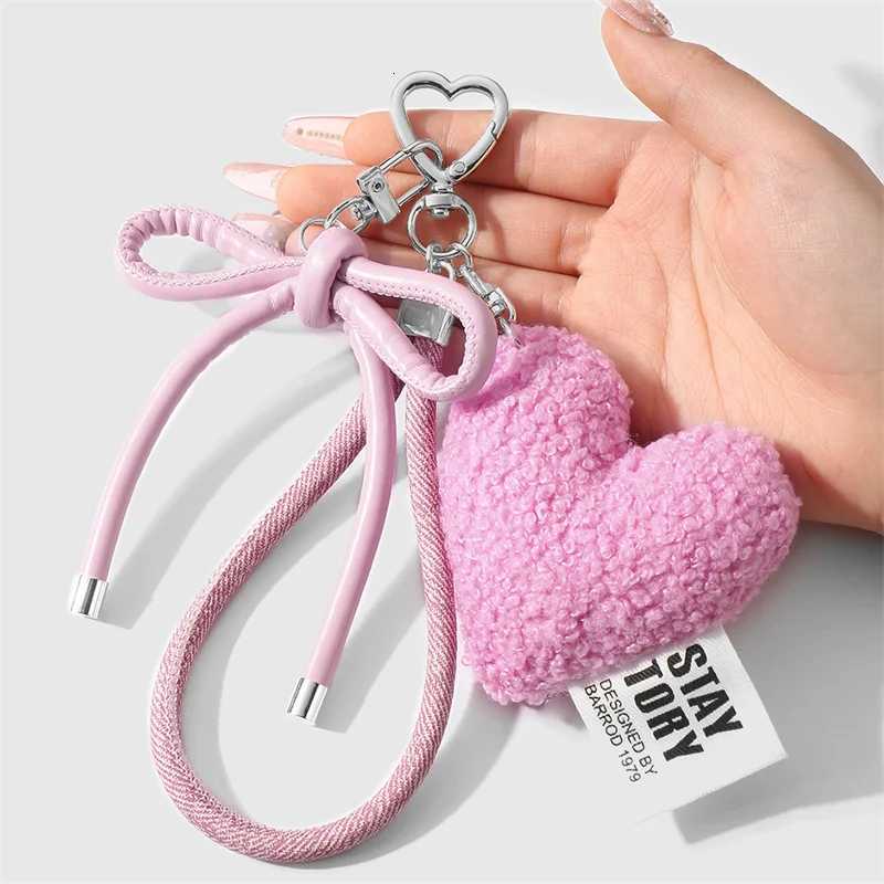 Sweet Plush Love Heart Bag Charm Keychain Keyring Pendant with Wrist Lanyard Coin Purse Backpack Car Key Decoration M251215