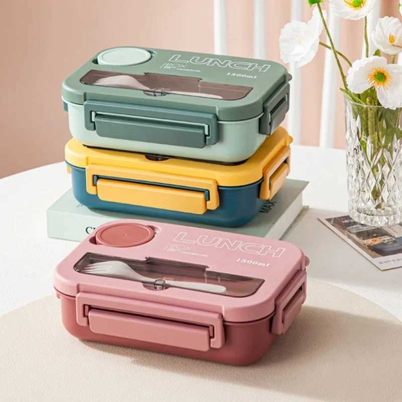Cpartment 1300ML Portable Lunch Box Kids Students Off Bento Box With Fork and Spoon Microwave Food Storage Container H251213