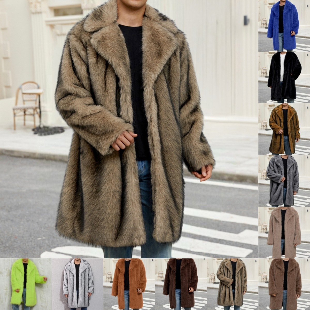 Winter Men Long Plush Lined Jacket Autumn Plush Thick Coats Trendy Winter Overcoat Faux Fur Faux Leather Men Woolen Jacket 251020