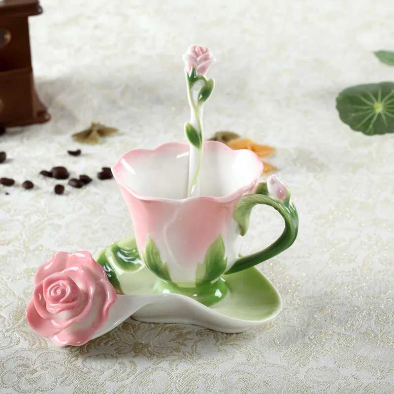Chinese Colorf Ceramic Coffee Cup Saucer Enamel Flower g Wedding Gift Creative Afternoon lia Tea Cup Breakfast Milk g H251215