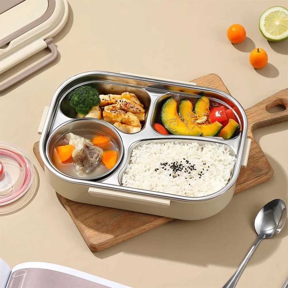 304 stainless steel lunch box with soup bowl 4 cpartments equipped with spoon chopsticks portable handle microwave heating H251213