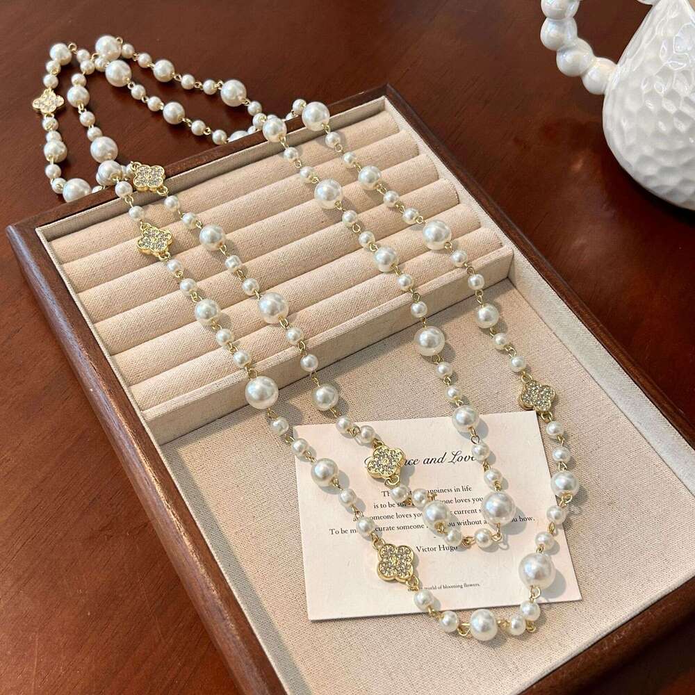 Necklace for Women Designer Luxury 2026 Long Camellia Pearl Necklace Niche High-End Multi-Layer Stacking Sweater Chain Accessory