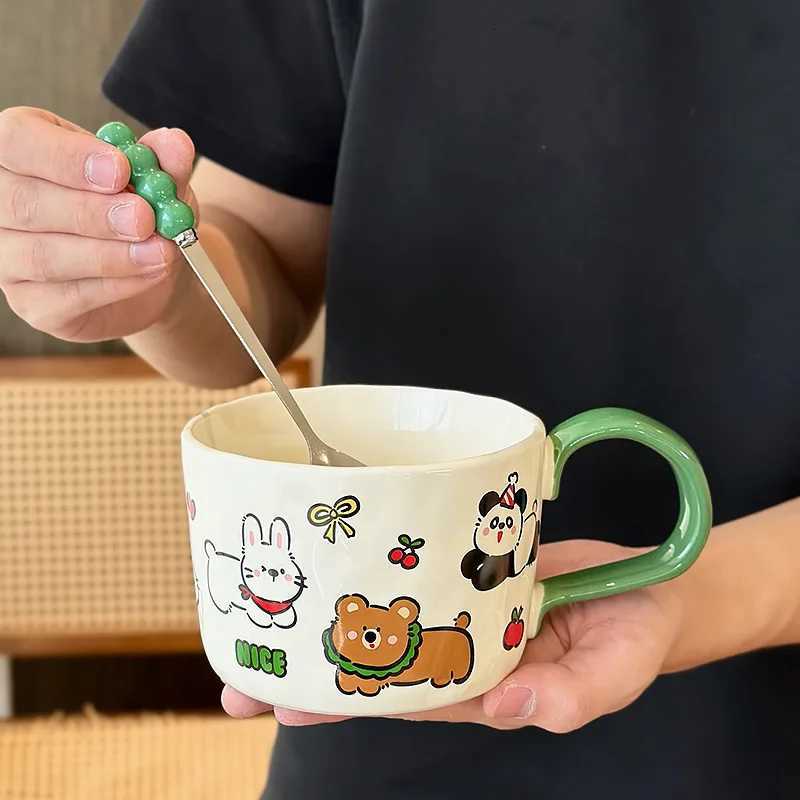 450ML Cartoon g Girls Cute Lidless Children Ceramic Milk Light Breakfast Cup With Spoon Large Capacity Birthday Gift H251215