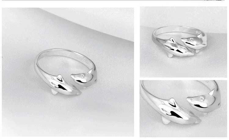 925 Sterling Silver Jewelry Open Happy Double Dolphin Rings For Women Party Gift Adjustable Ring Anillos Bague M251215