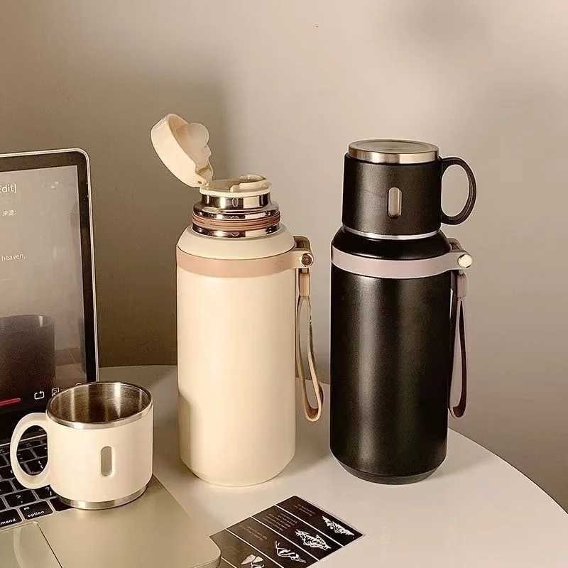 600ML Stainless Steel Insulated Bottle with Cup Lid Rope Handle Office Home Portable Thermos Cup Outdoor Kettle Coffee Cup H251215