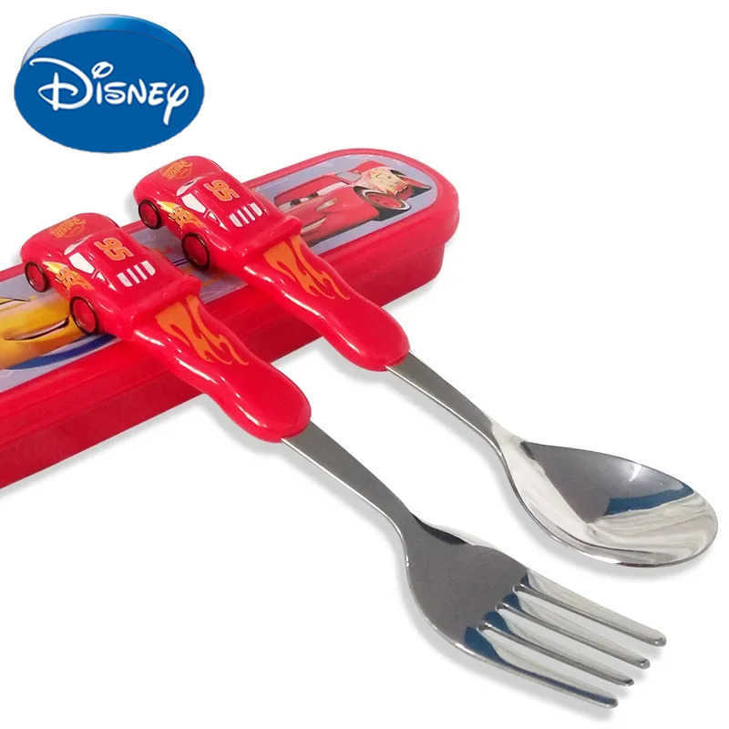 Disney DisneyCarLightning McQueen cutlery Set Animated Cartoon 304 stainless steel fork and spoon Box 3D childrens Christmas gift toys H2512151
