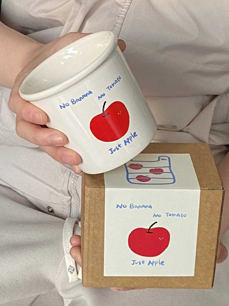 350ML Red Apple Coffee gs Simple Handdrawn Ceramic Cup Retro No Banana g Family Children Water Cup With Spoon Couple Gift H251215