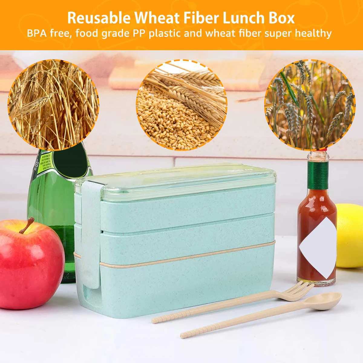 3 Layer Bento Lunch Box Wheat Straw Food Storage Box Adts Kid High Capacity Food Containers Portable Leakproof Off Camping H251213