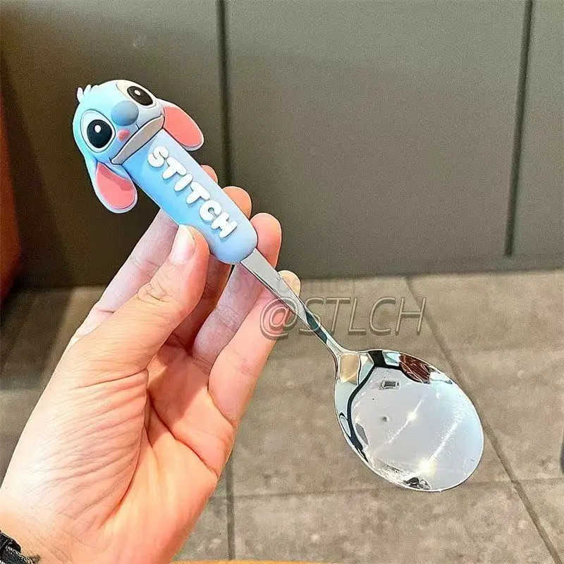 Disney New Hot Stitch Spoon Fork Student High-value Chopsticks Anime Cute Dormitory Home Portable Set Tableware Three-piece Gift H251215