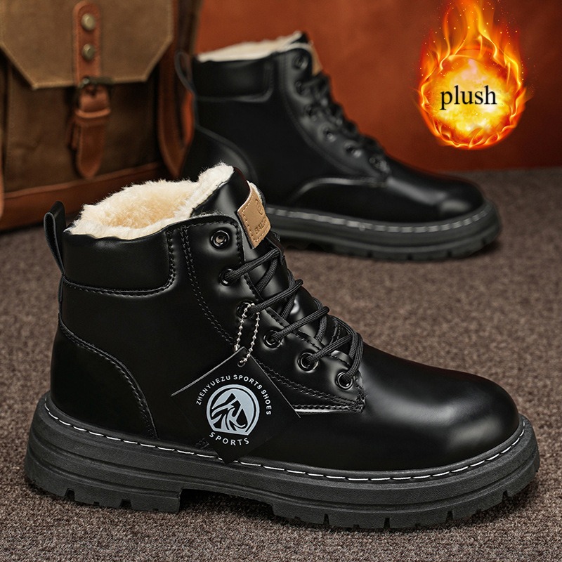 Winter Boots Men's Furry Snow Boots, Plush Lined Warm High Top Work Boots Waterproof & Anti-Slip 39-46