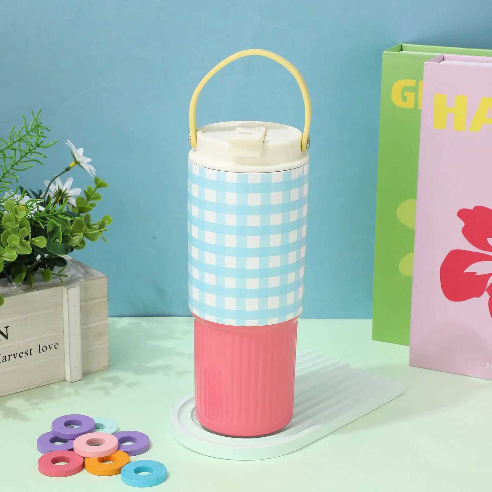 30oz Stainless Steel Tumbler - Double Lid Vacuum Insulated Cup with Straw Handle Keeps Cold 24H for Gym Hiking Car Travel H251215