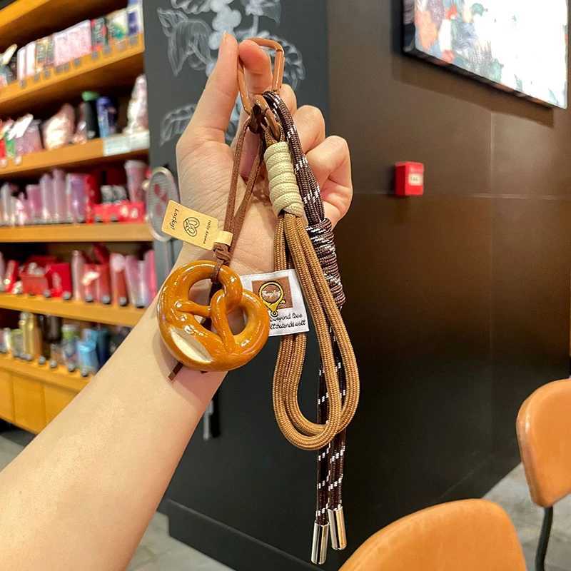 Creative Bowknot Woven Rope Keychain Chocolate Bagel Bread Keychain Polyester Anti-lost Bag Decoration Woven M251215