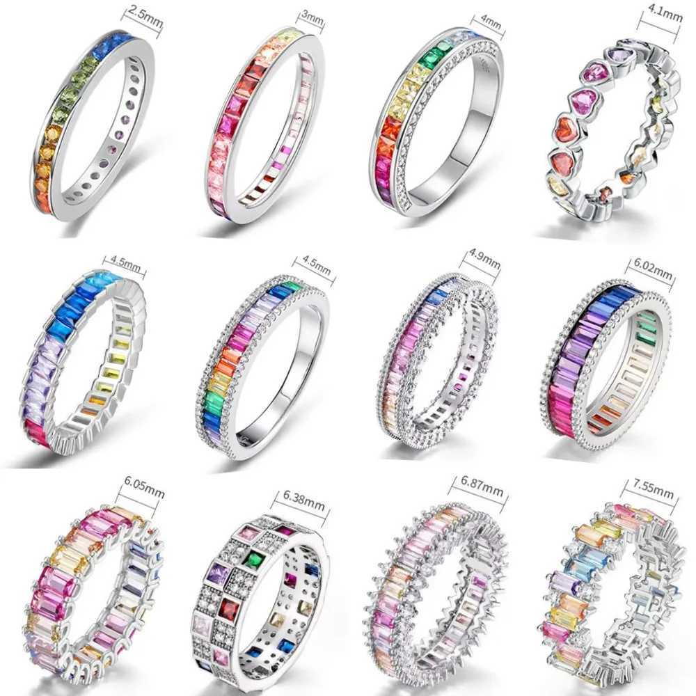 ALLNOEL Hot Sale 925 Silver Stackable Rainbow Band Ring For Women Girl Original 925 Silver 5A Zircon Rings Brand Jewelry Gift M251215