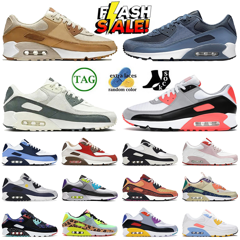 Top Quality Running Shoes 90s Airmac Sneakers 90 Diffused Blue Caramel Vintage Green Infrared UNC Valentines Day Wolf Grey Mens Womens Airmaxics 90S Trainers Size 46