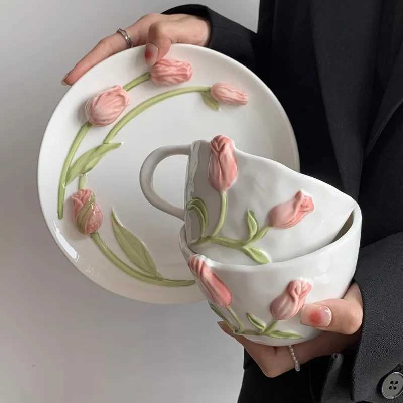 European Ceramic Tip Cup Afternoon Tea Dessert Pastry Tea Cup Painted Flowers Coffee g Couples Water Cup Caf Teapot H251215