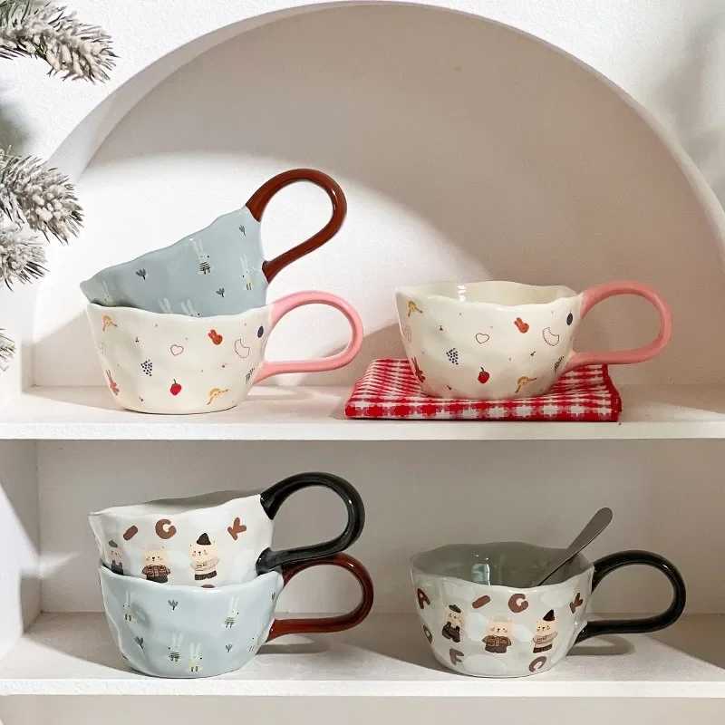 300ml Hand Pinched Irregar Ceramic gs Cute Bear Rabbit Coffee Cups Milk Cup for Kids Breakfast Oatmeal Cup Festival gift H251215