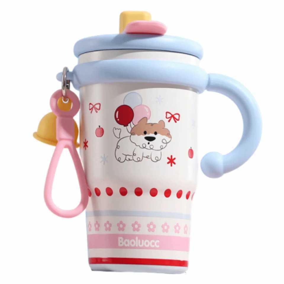 600ml Thermal Water Bottle Creative Cute Drinking Straw Cup Large Capacity Portable Cartoon Vacuum Flask for Student Children H251215