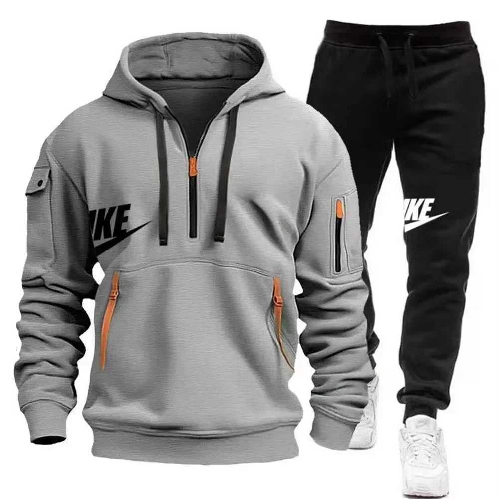 New mens autumn and winter suit zipper hoodie trousers suit casual mens sportswear warm suit X251215