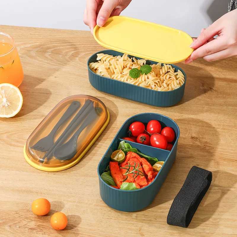 NewHot ssStudent Lunch Box Thicke PP Plastic Material Partition Double Layer Lunch Box Off Lunch Box Can Be Heated H251213